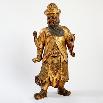 Lot 383 - A Large Chinese Gilt Lacquered Wood Figure of a Guardian