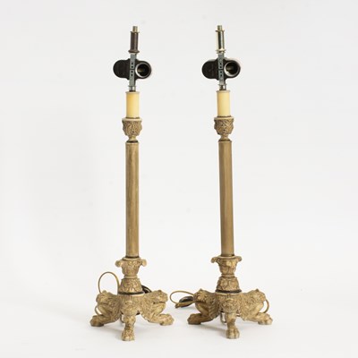 Lot 113 - Painted Bronze Column Form Lamps