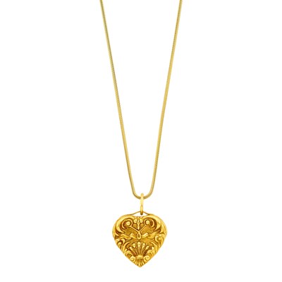 Lot 1134 - Marlene Stowe Gold Heart Pendant with Long Gold Snake Chain Necklace