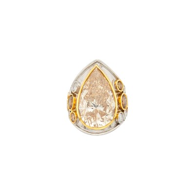 Lot 137 - Two-Color Gold, Colored Diamond and Diamond Ring