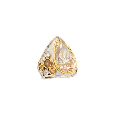 Lot 137 - Two-Color Gold, Colored Diamond and Diamond Ring