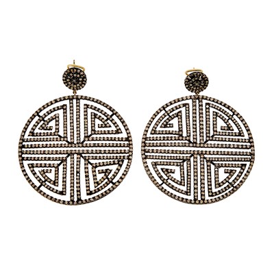 Lot 2288 - Silver, Gold and Colored Diamond Pendant-Earrings