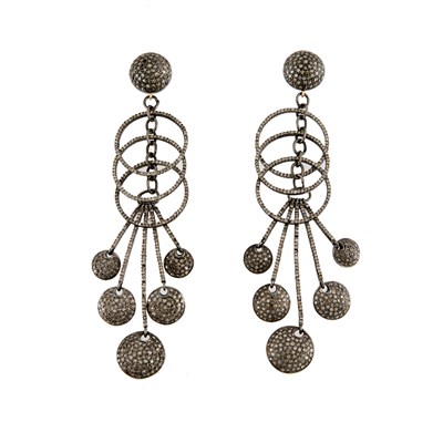 Lot 2298 - Pair of Silver and Diamond Pendant-Earrings