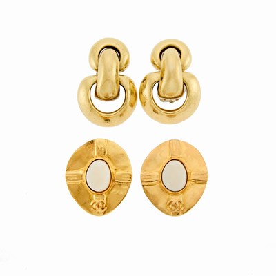 Lot 2301 - Chanel and Vaubel Two Pairs of Gilt-Metal and Resin Pendant-Earclips