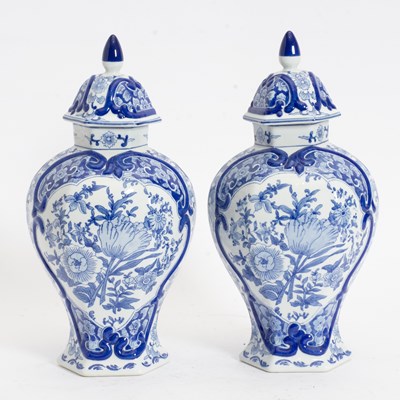 Lot 119 - Pair of Porcelain Blue and White Lidded Urns