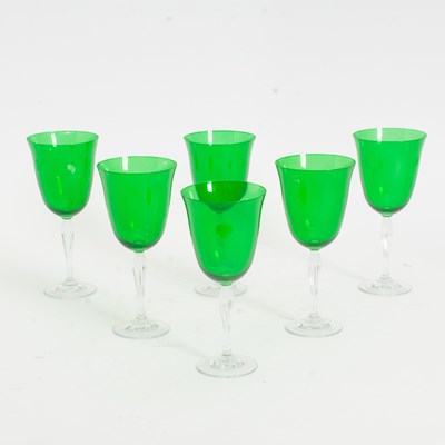 Lot 125 - Set of Six Green Glass Wine Glasses
