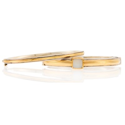 Lot 2290 - Michael Dawkins Two Silver, Gold and Moonstone Bangle Bracelets