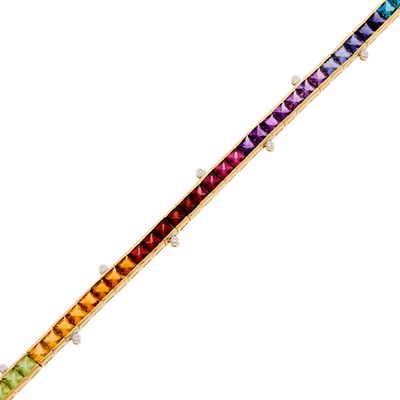 Lot 2058 - Gold, Colored Stone and Diamond Bracelet
