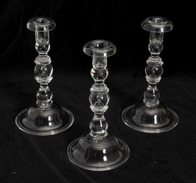 Lot 202 - Set of Three Steuben Glass Candlesticks