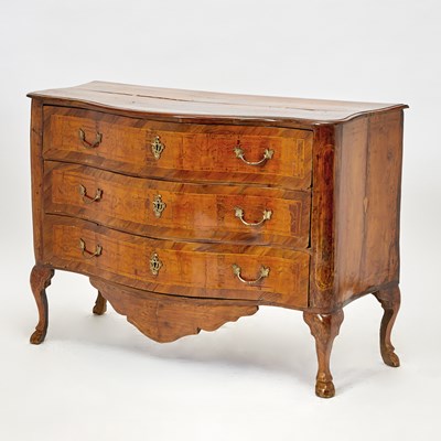 Lot 645 - Austrian Rococo Fruitwood Inlaid Walnut Commode
