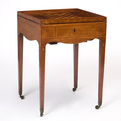 Lot 566 - George III Inlaid Satinwood, Mahogany and Walnut Handkerchief Games Table