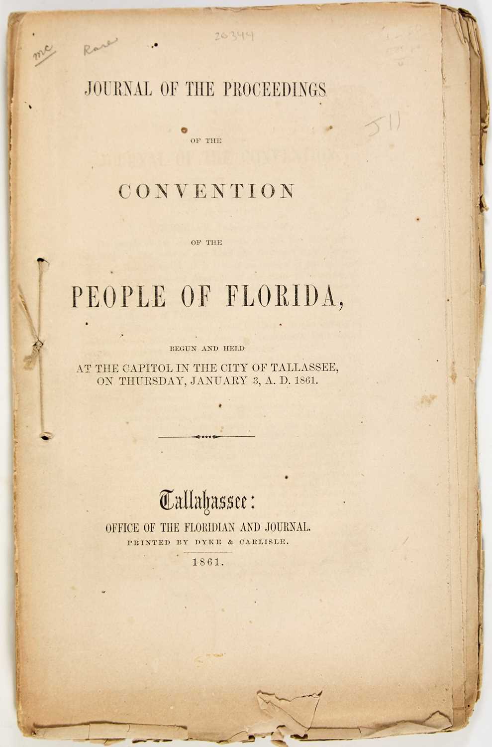 Lot 23 - Proceedings of the Secession Convention of Florida
