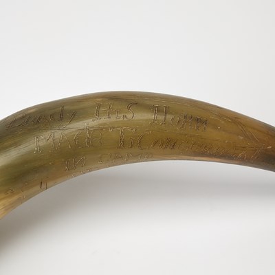 Lot 3 - An American Revolution map-engraved powder horn dated from Ticonderoga in 1777