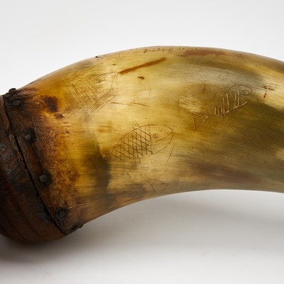 Lot 3 - An American Revolution map-engraved powder horn dated from Ticonderoga in 1777
