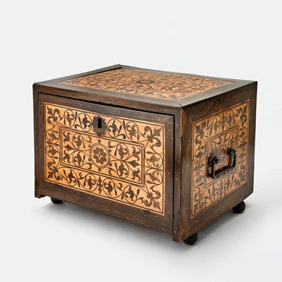 Lot 665 - South German Renaissance Figured Walnut and Fruitwood Marquetry Inlaid Casket