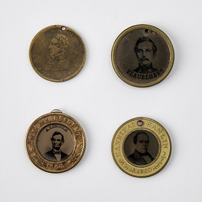 Lot 41 - Lincoln presidential campaign ferrotypes and commemorative mourning buttons