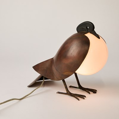 Lot Francois-Xavier Lalanne Patinated Bronze, Copper and Glass "Lampe Pigeon"