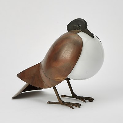 Lot 397 - Francois-Xavier Lalanne Patinated Bronze, Copper and Glass "Lampe Pigeon"