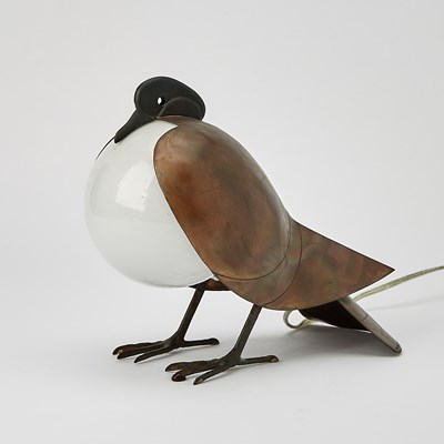 Lot 397 - Francois-Xavier Lalanne Patinated Bronze, Copper and Glass "Lampe Pigeon"
