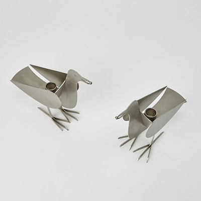Lot 398 - Pair of Francois-Xavier Lalanne Aluminum "L'Oiseau d'Argent" Candle Holders