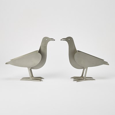 Lot 398 - Pair of Francois-Xavier Lalanne Aluminum "L'Oiseau d'Argent" Candle Holders