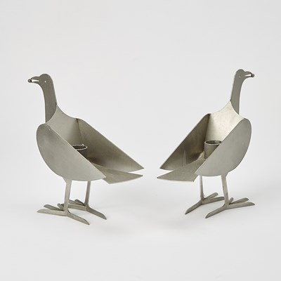 Lot 398 - Pair of Francois-Xavier Lalanne Aluminum "L'Oiseau d'Argent" Candle Holders