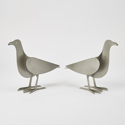 Lot 398 - Pair of Francois-Xavier Lalanne Aluminum "L'Oiseau d'Argent" Candle Holders