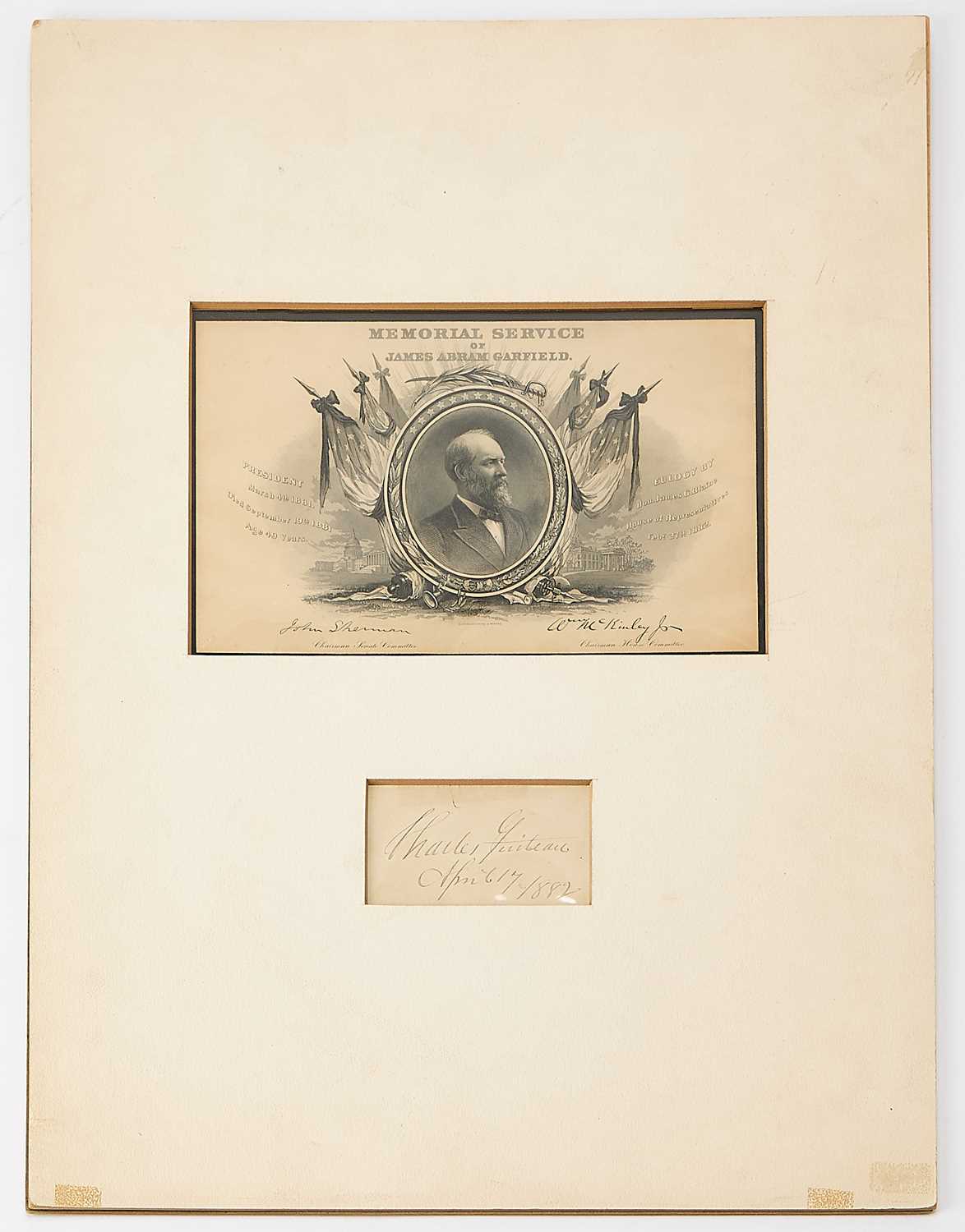 Lot 51 - James Garfield memorial service card and the signature of his assassin