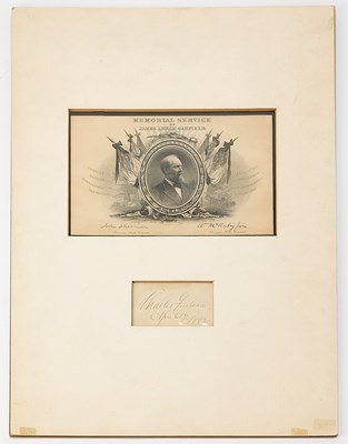 Lot 51 - James Garfield memorial service card and the signature of his assassin