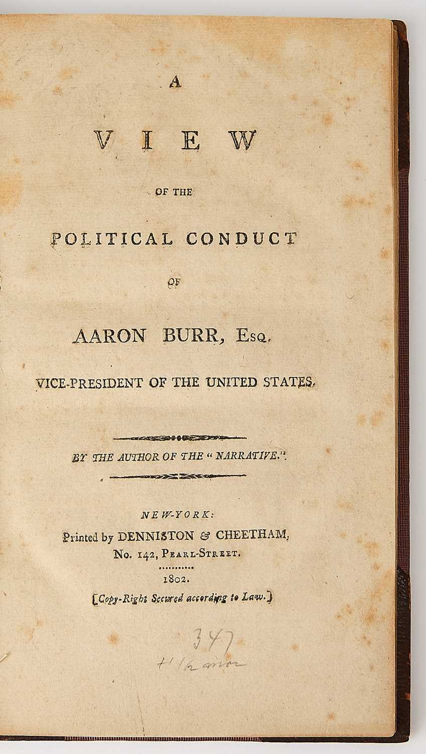 Lot 10 - An uncommon and scathing work on Aaron Burr as Vice President