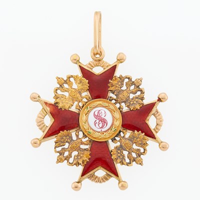 Lot 215 - Russian Gold and Enamel Cross of St. Stanislas, Second Class