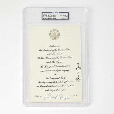 Lot 83 - The official invitation to the 1973 inaugural ball, signed by Nixon and Agnew
