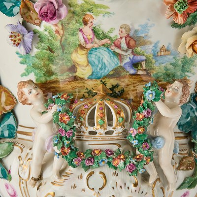 Lot 664 - Dresden Porcelain Figural and Flower Encrusted Vase