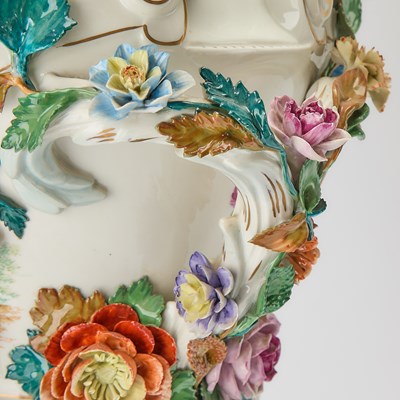 Lot 664 - Dresden Porcelain Figural and Flower Encrusted Vase