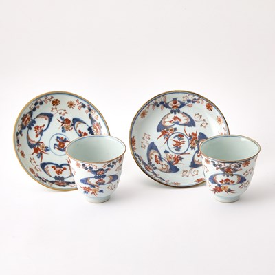 Lot 409 - Pair of Chinese Export Porcelain Imari Wine Cups and Saucers