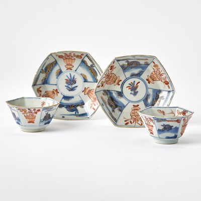 Lot 419 - Pair of Chinese Export Porcelain Imari Porcelain Tea Bowls and Saucers