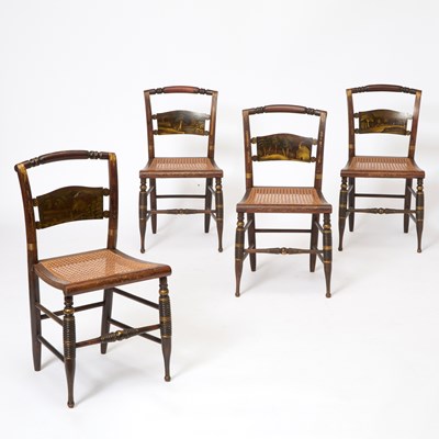 Lot 397 - Set of Four American Painted and Caned Fancy Chairs