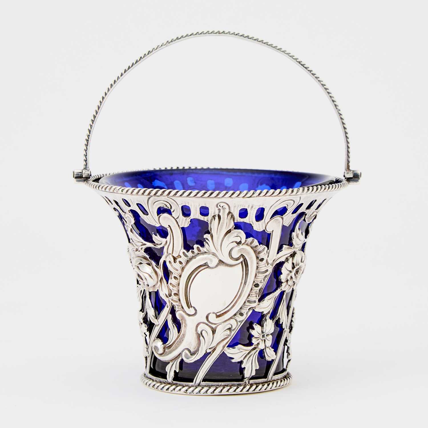 Lot 75 - George II Sterling Silver and Blue Glass Cream Pail