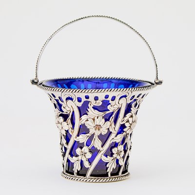 Lot 75 - George II Sterling Silver and Blue Glass Cream Pail