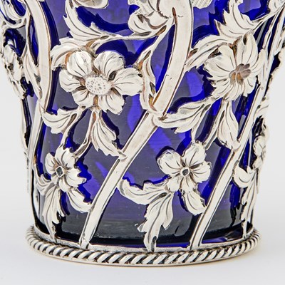 Lot 75 - George II Sterling Silver and Blue Glass Cream Pail