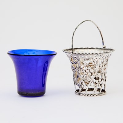 Lot 75 - George II Sterling Silver and Blue Glass Cream Pail