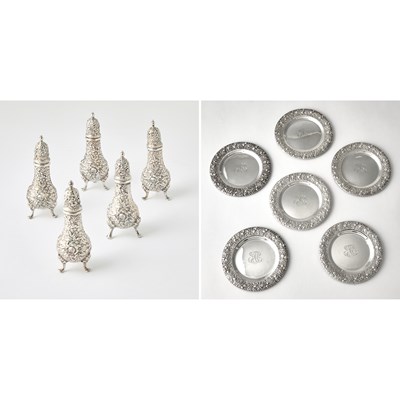 Lot 169 - Set of Six American Sterling Silver Bread Plates and Five Casters