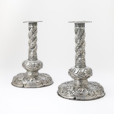 Lot 215 - Pair of Dutch Baroque Style Silver Candlesticks