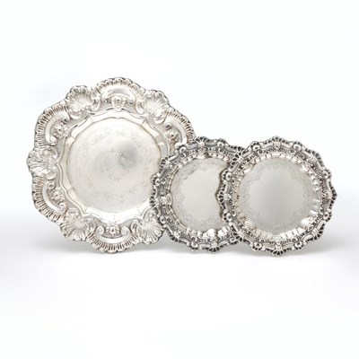 Lot 179 - Pair of Portuguese Silver Bottle Coasters and Larger Salver