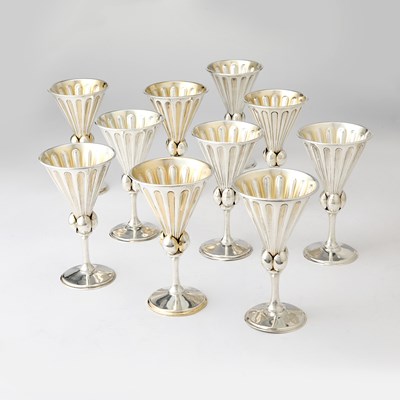 Lot Set of Ten Mexican Sterling Silver Goblets