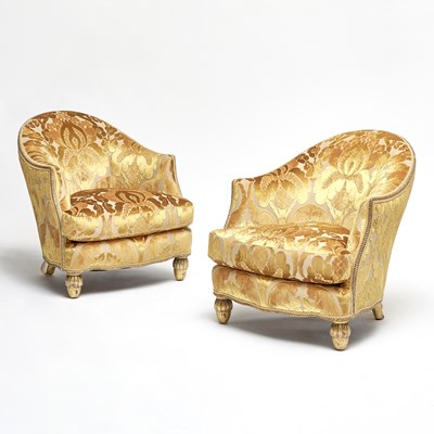 Lot Pair of Italian Giltwood Rope Carved Club Chairs