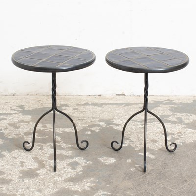 Lot 91 - Pair of Tile-Top Metal Round Side Table