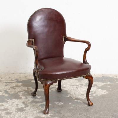 Lot 140 - Georgian Revival Leather Upholstered Open Armchair