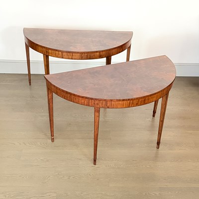 Lot 1149 - Pair of George III Style Inalid Mahogany Demilune Console Tables