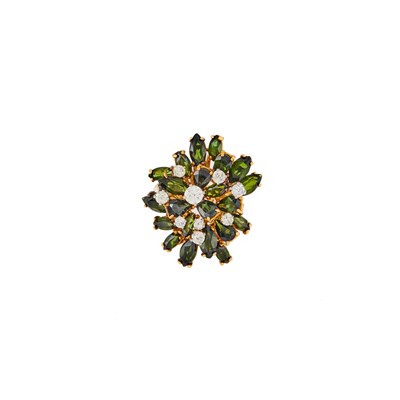Lot 2049 - Gold, Diamond and Tourmaline Cluster Ring
